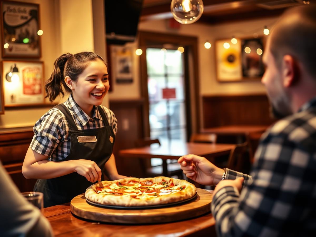 Atendimento acolhedor no salão da pizzaria